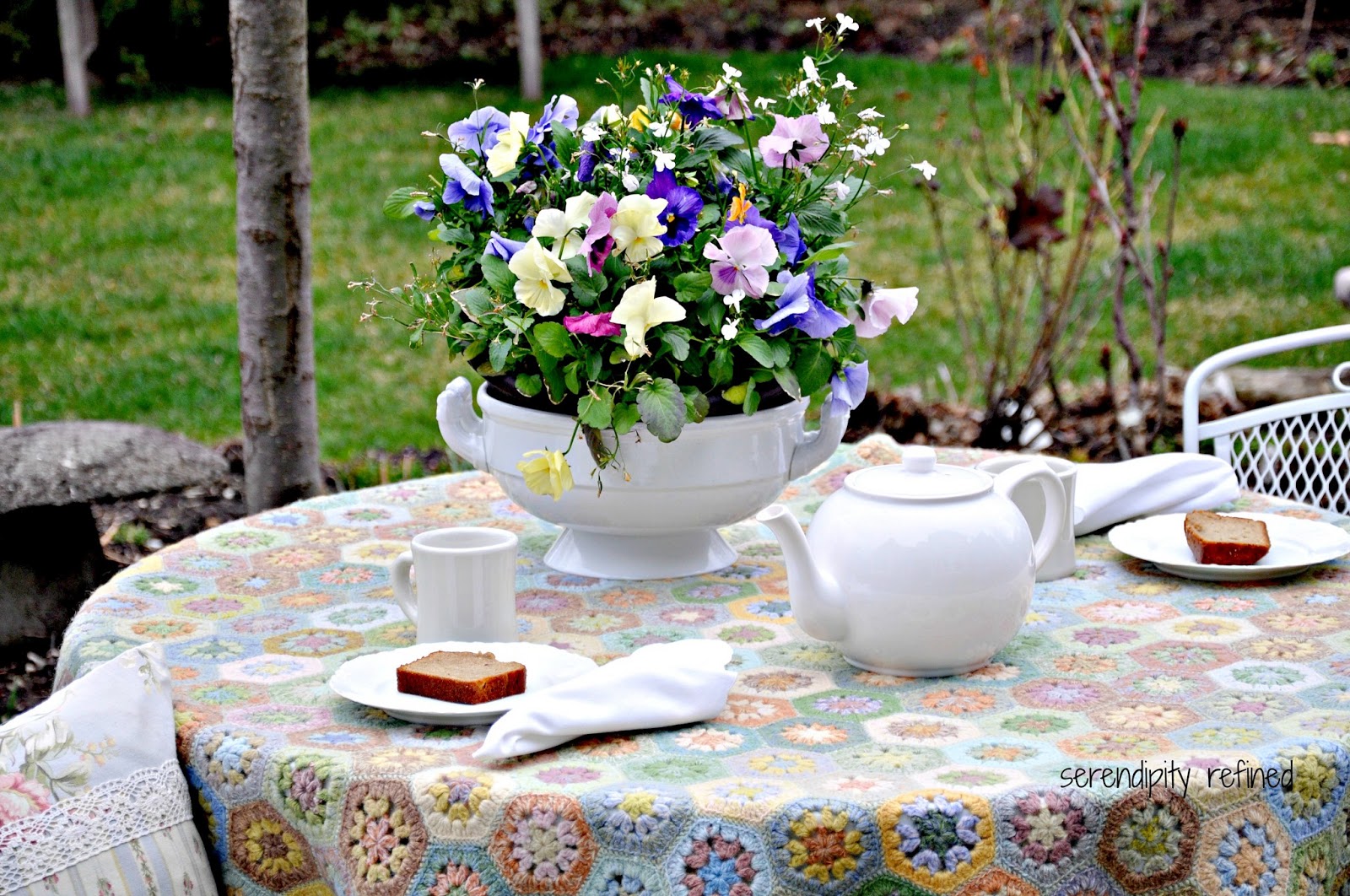 White Spray Painted Metal Patio Furniture and Tea in My Garden -  Serendipity Refined Blog