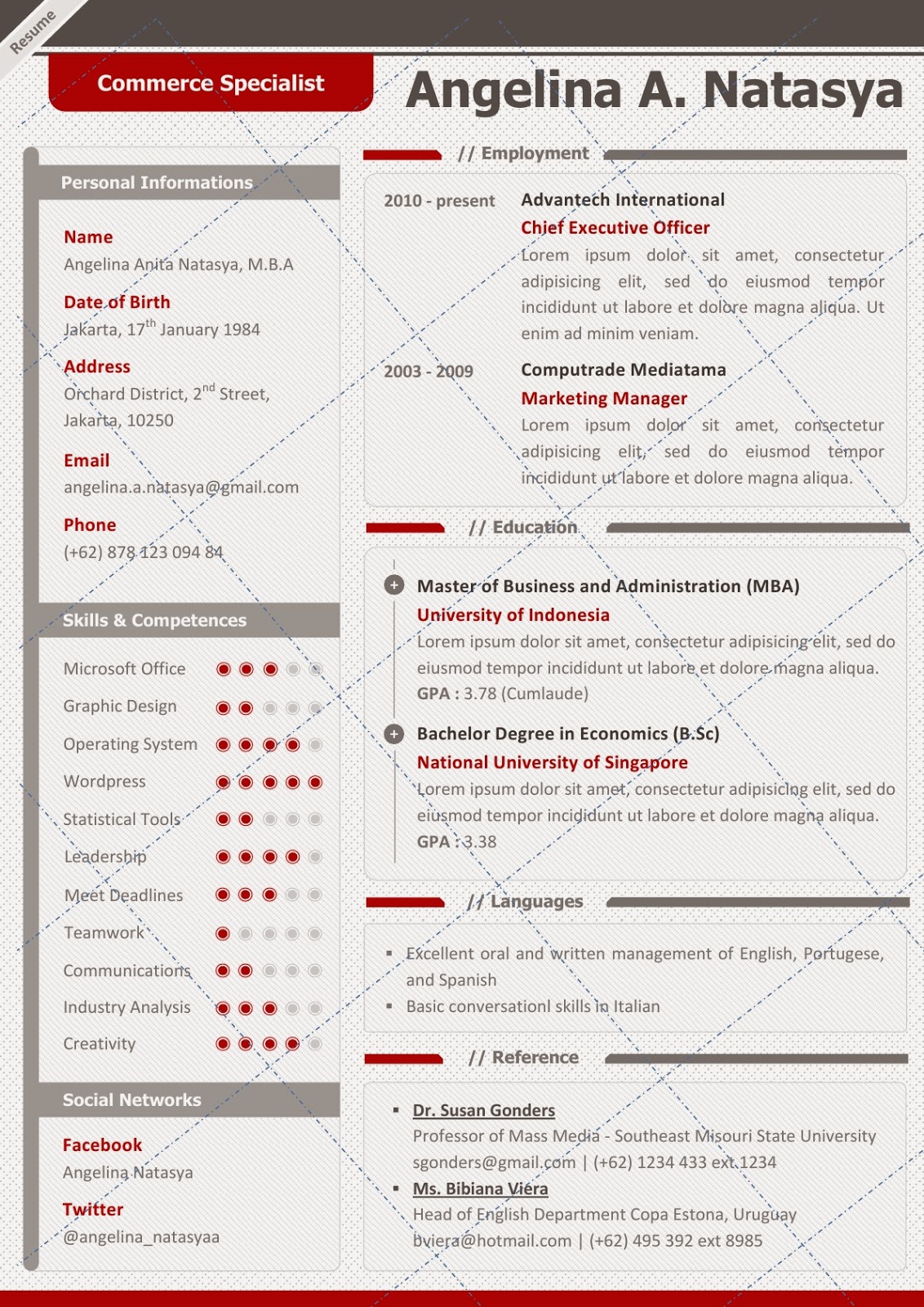 Desain CV Kreatif Angelina Contoh CV Teknik Industri