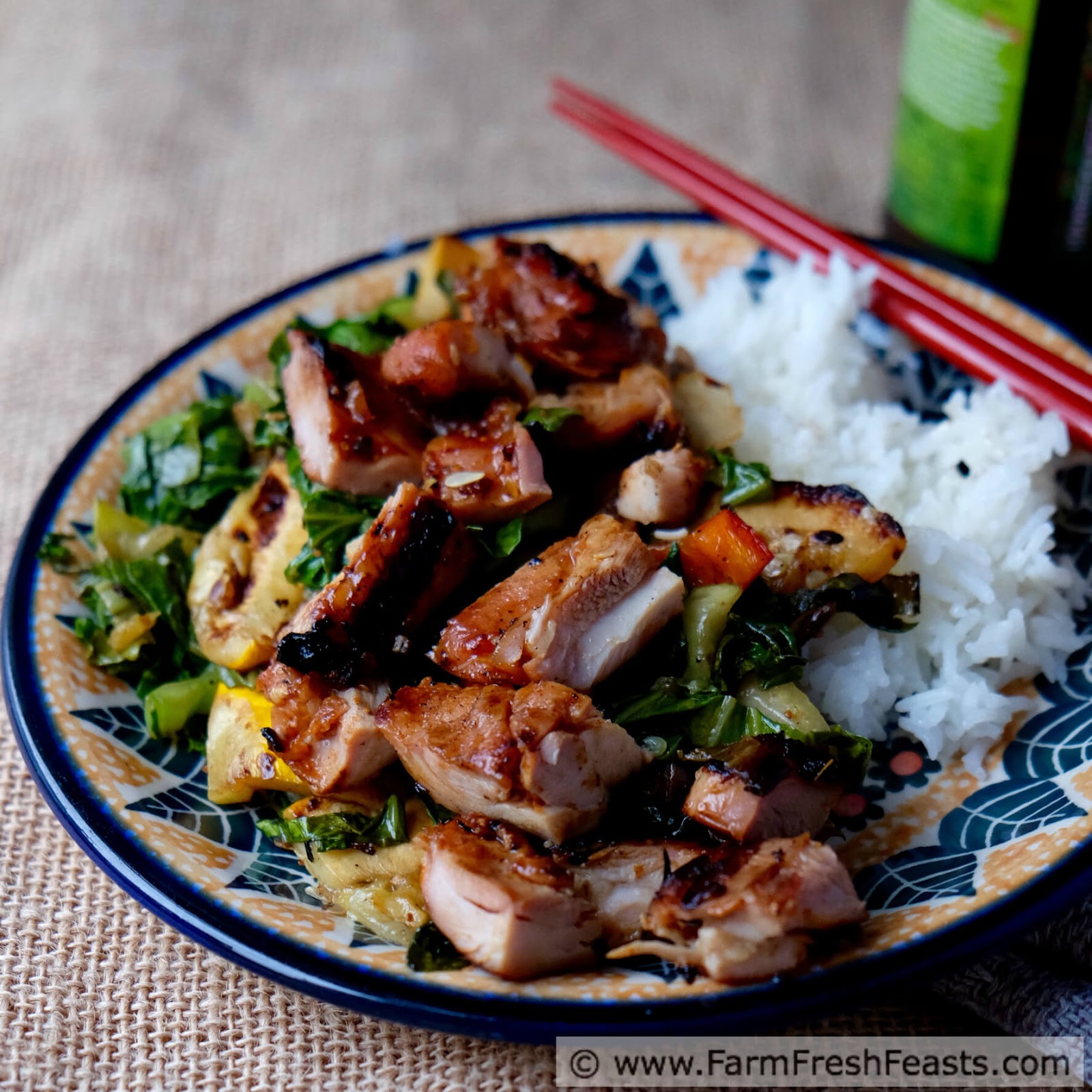 Farm Fresh Feasts Grilled Korean Chicken Thighs with Squash and Peppers