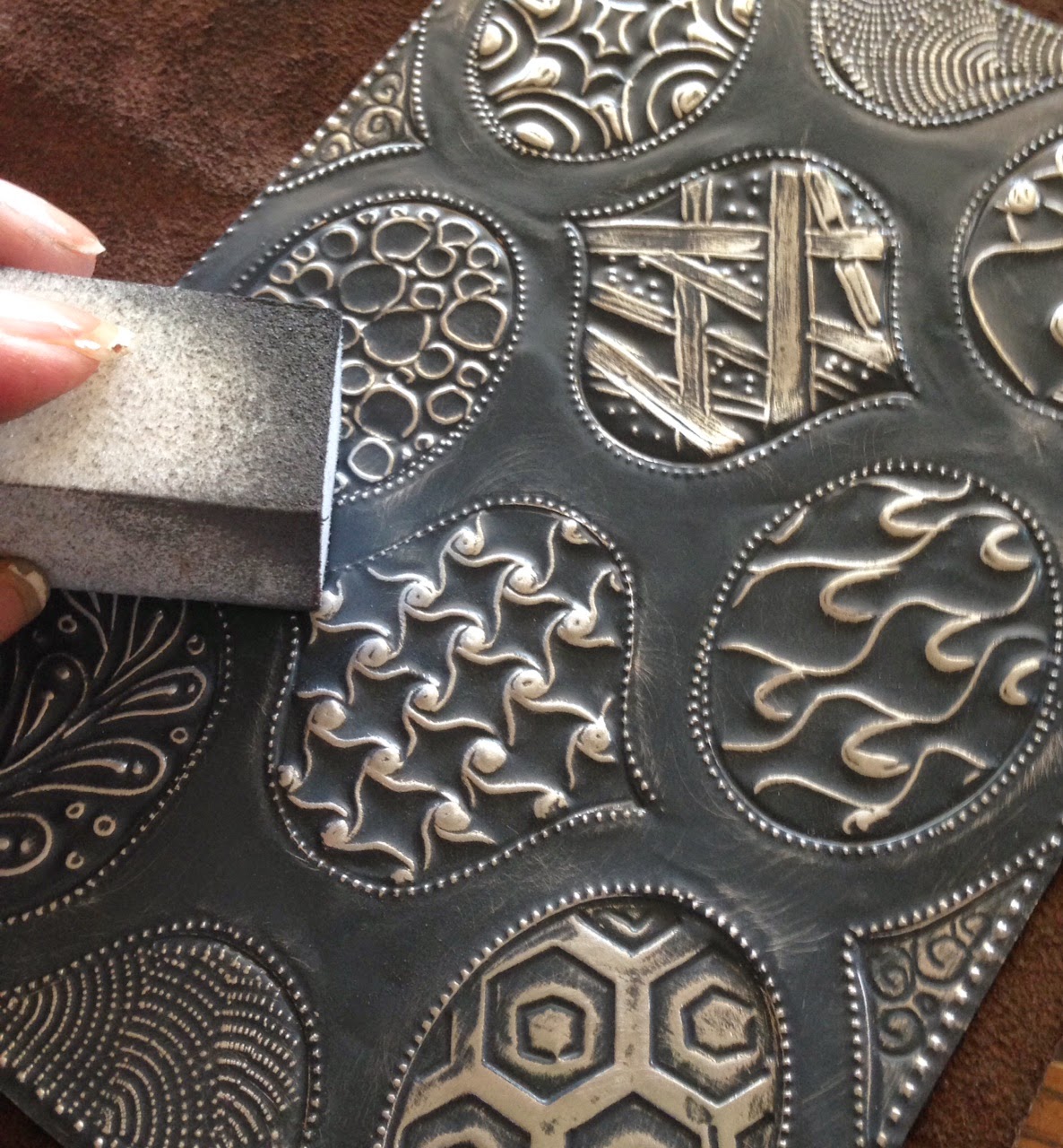 MercArt The Metal Embosser Stencils and Aluminum on a Tin Box