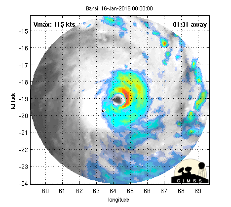Le cyclone  tropical intense Bansi s'éloigne de Rodrigues