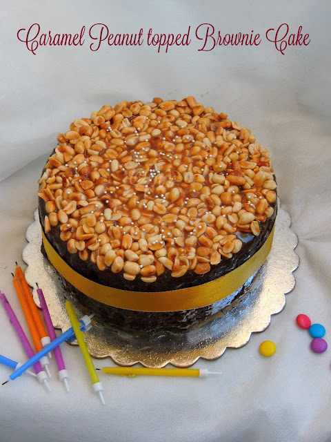 Caramel Peanut topped Brownie cake