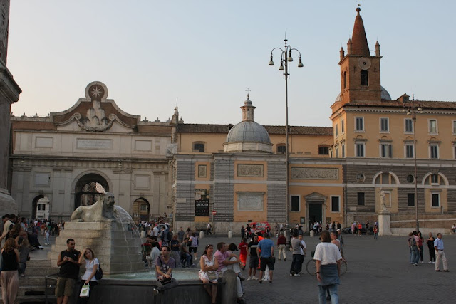 Egyptian Lion statue at Piazza del Popolo in Rome, Italy Egyptian Lion statue at Piazza del Popolo in Rome, Italy