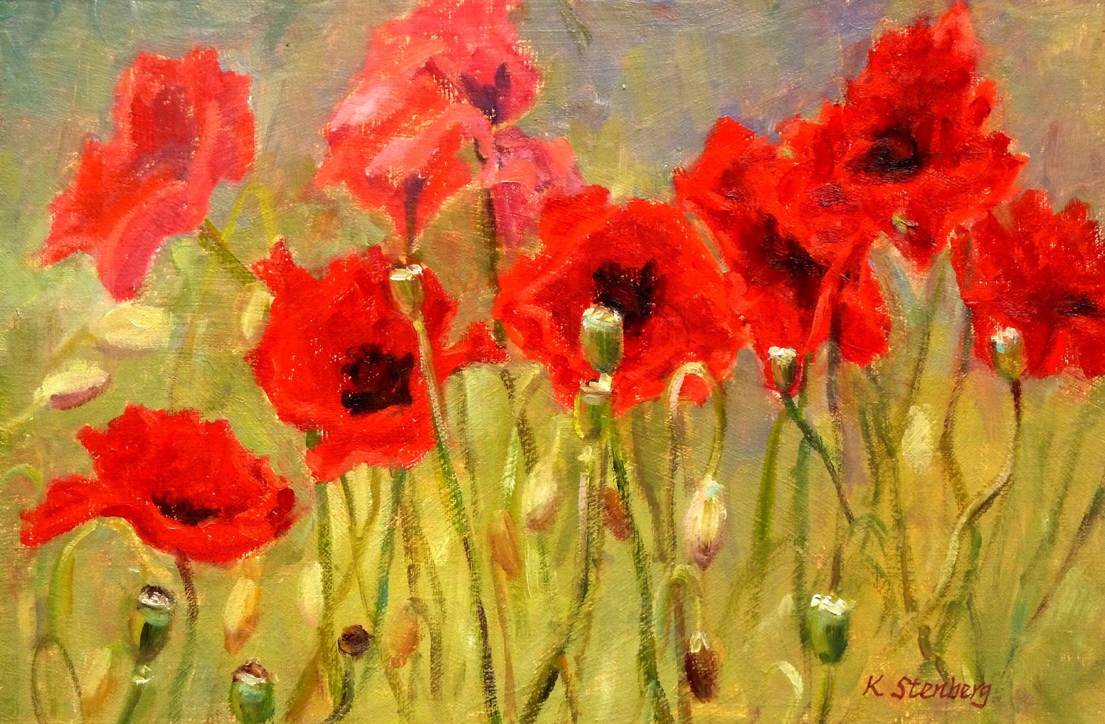 Kim Stenberg's Painting Journal: "Glorious Poppies" (oil on linen; 8" x