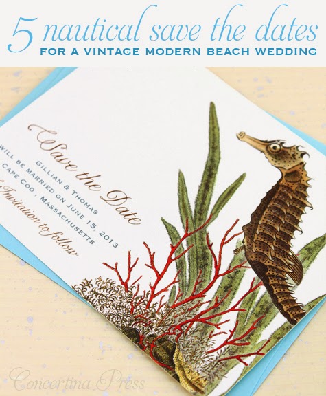 5 nautical save the dates for a vintage modern beach wedding