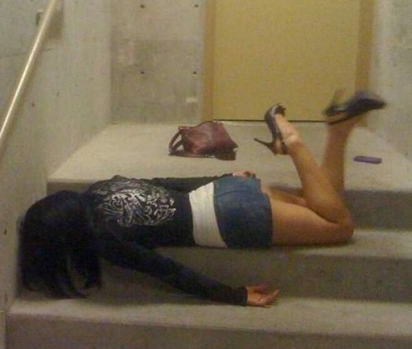 Drunk girls falling down