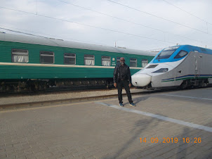 On the train platform in Samarkand awaiting to board "AFROSIOB 763"