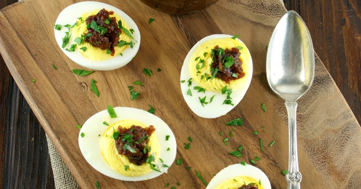 Authentic Suburban Gourmet Deviled Eggs with Bourbon Bacon Jam