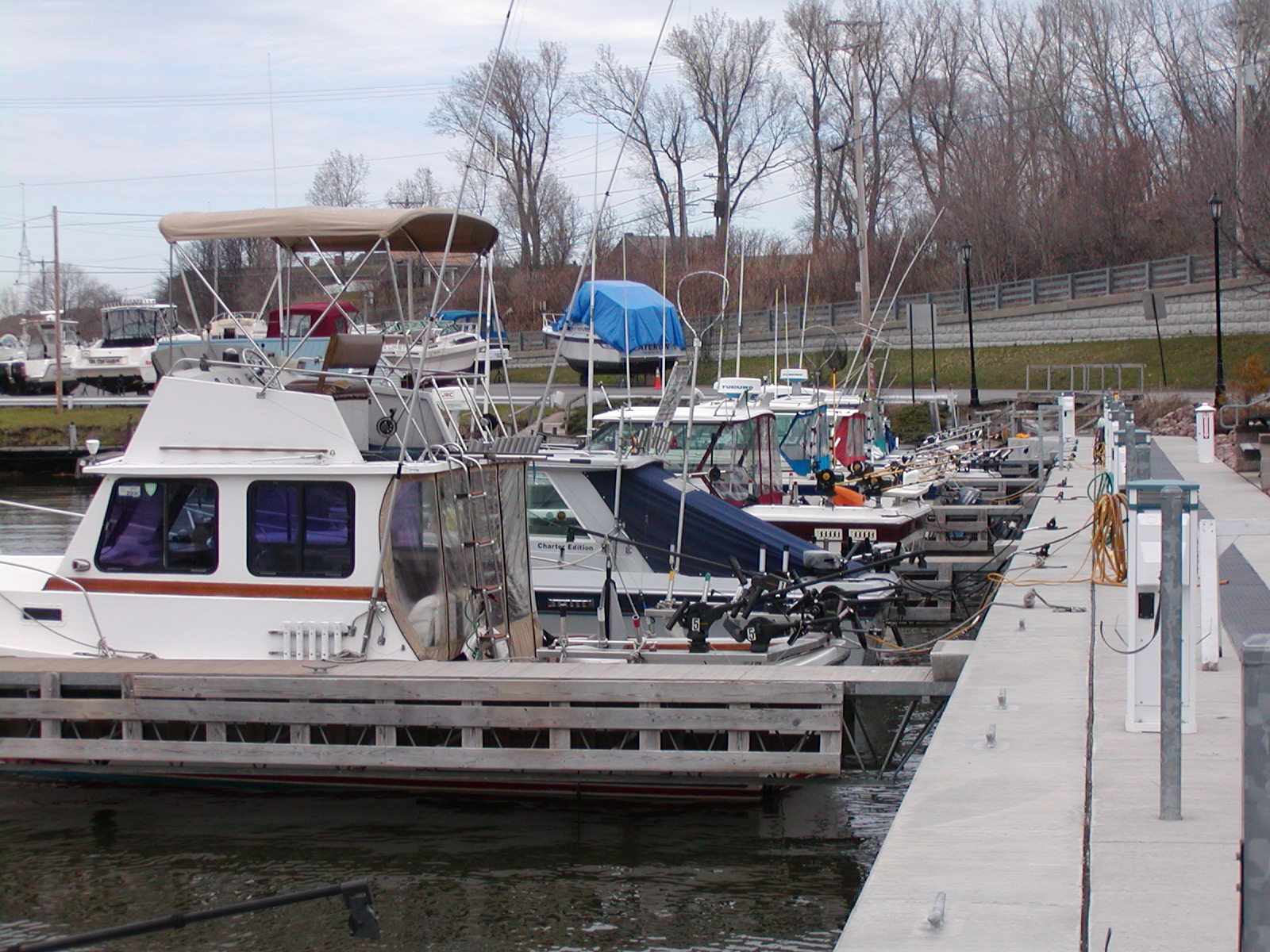 Port of Oswego Marina Ontario Lake Charter Fishing Boats returning to