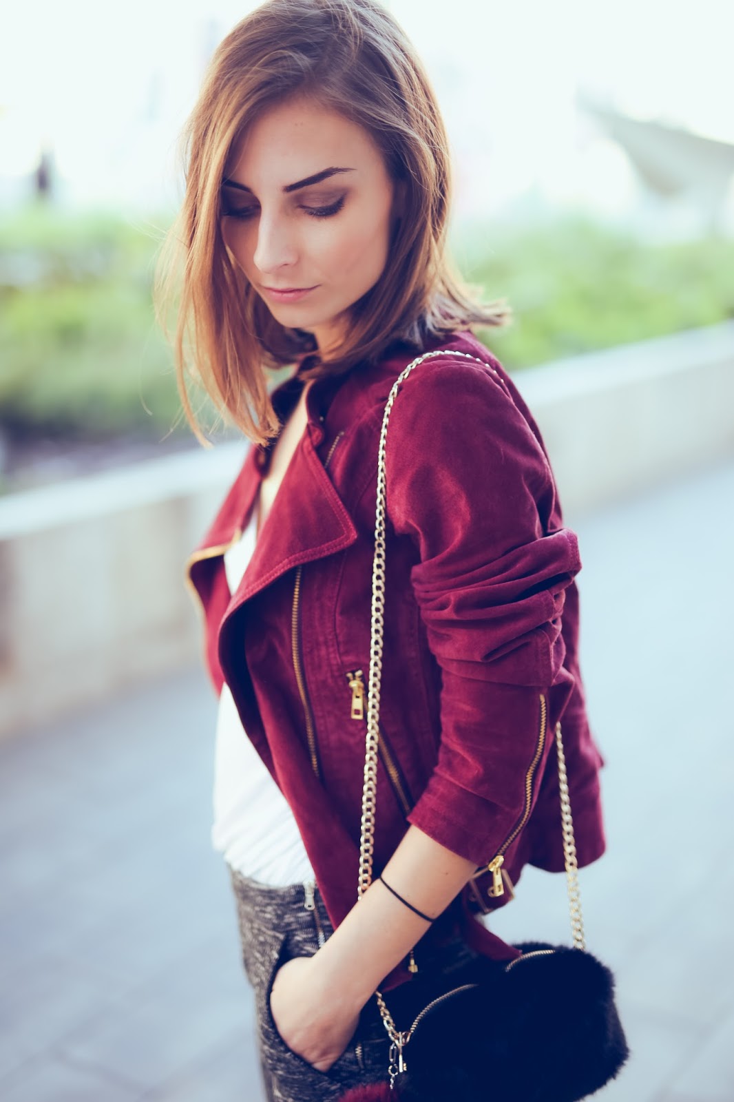 WEARING A BURGUNDY LEATHER JACKET What Vero Wears