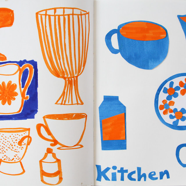 2x2 Sketchbook, #2x2sketchbook, Dana Barbieri, Anne Butera, Sketchbook, Collage, Marker, Kitchen