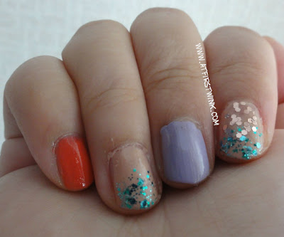 glittery nails using Etude House and Peripera nail polishes