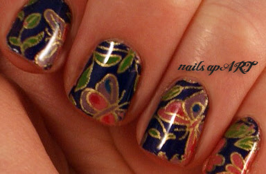 Blue Butterfly and Flower Nail Art