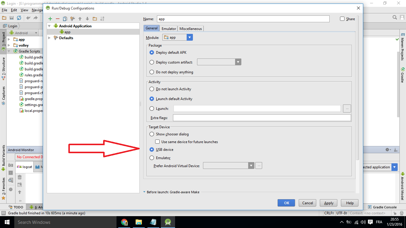 How to test android apps in a real device with Android Studio JFP
