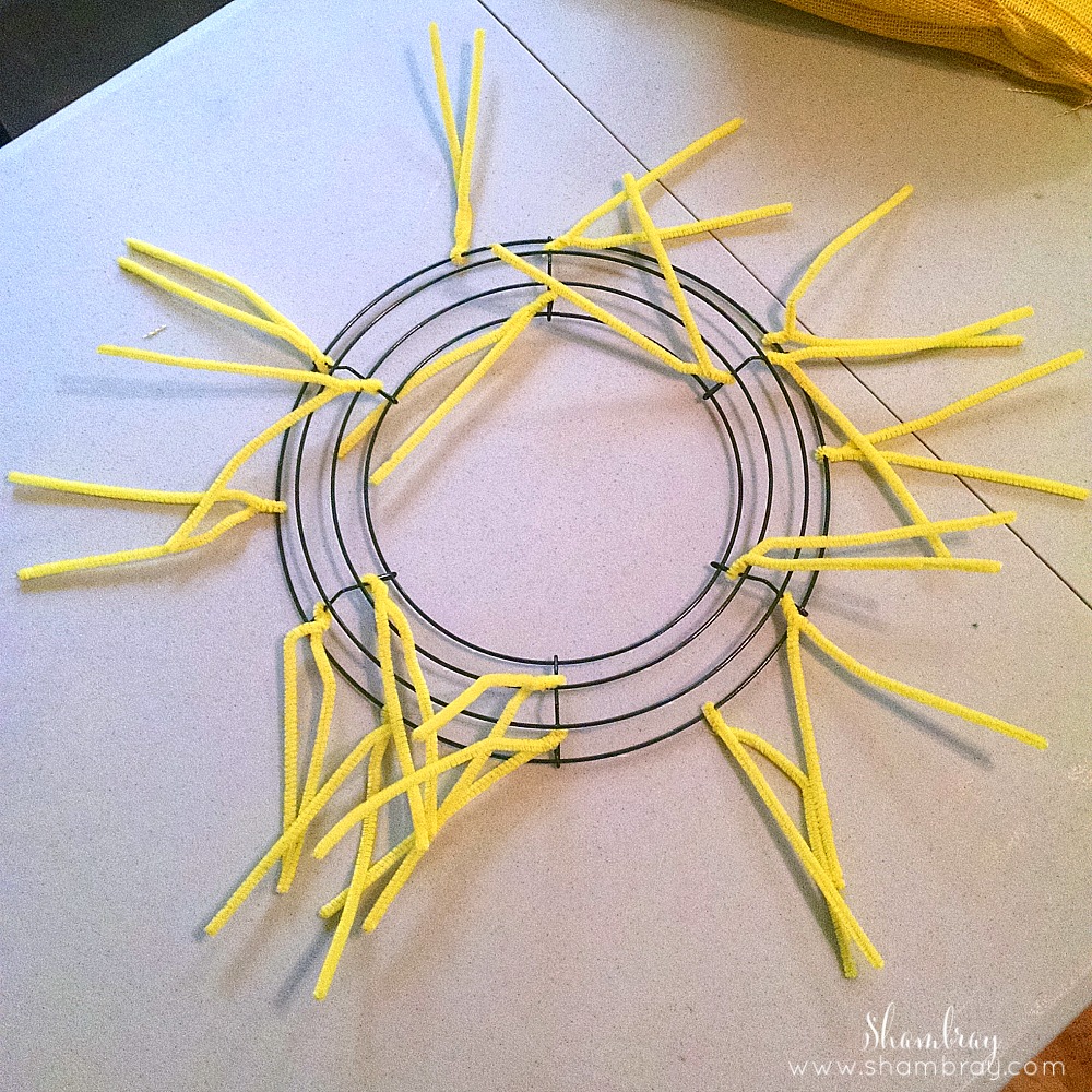 Shambray Burlap and Deco Mesh Sunflower Wreath