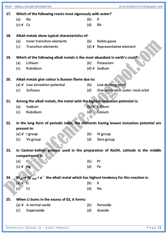 mcat-chemistry-group-ia-(alkali-metals)-mcqs-for-medical-college-admission-test