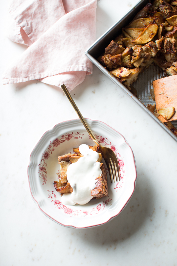 Flourishing Foodie Apple Cinnamon French Toast Casserole with a Cream