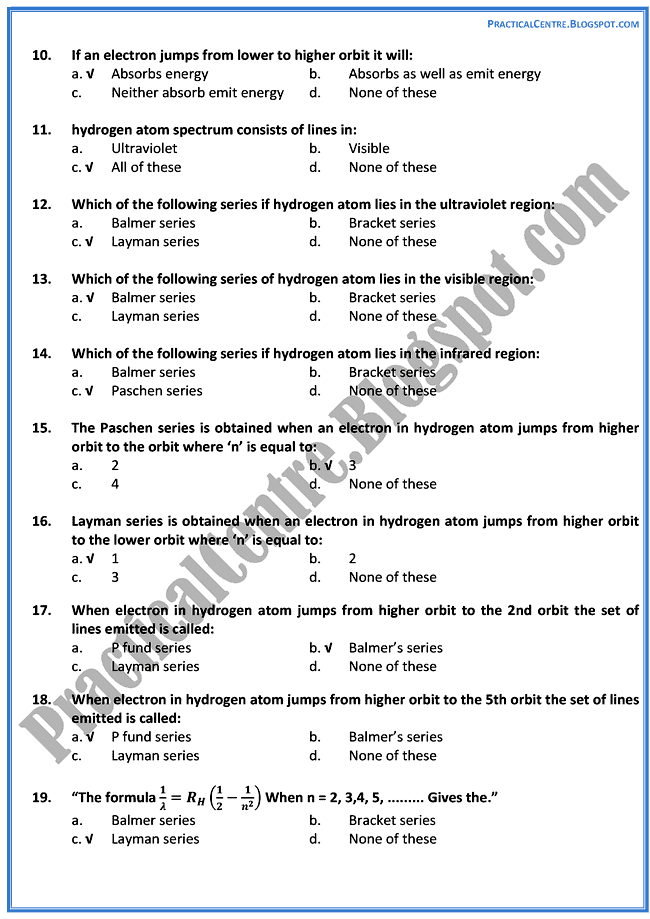 the-atomic-spectra-mcqs-physics-12th