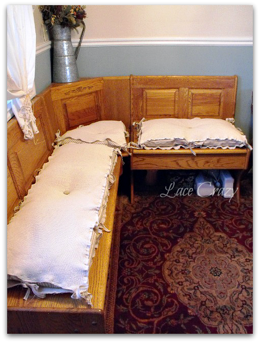Lace Crazy Homemade Cushions for the Corner Kitchen Nook Benches...
