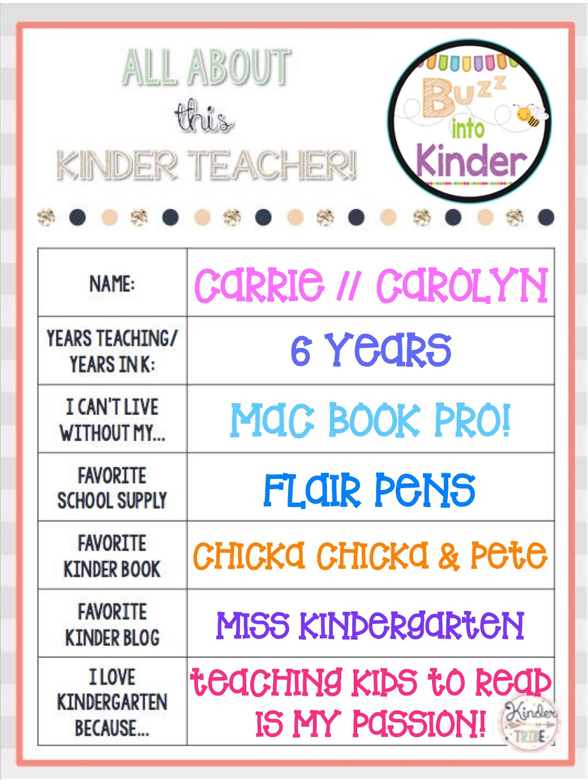 Buzz Into Kinder Kinder Tribe All About Me! Buzz Into Kinder Kinder Tribe All About Me!