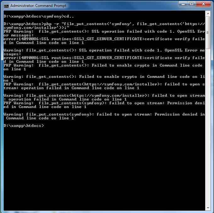 Herbert Buletwenda Installing symfony on windows, PHP Warning file
