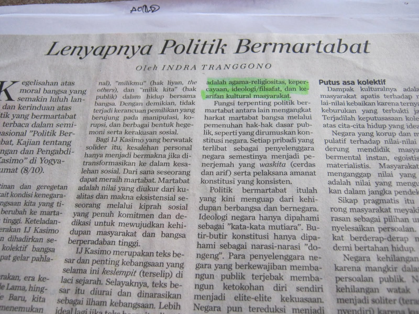 kumpulan kliping sosial politik, ekonomi dan budaya