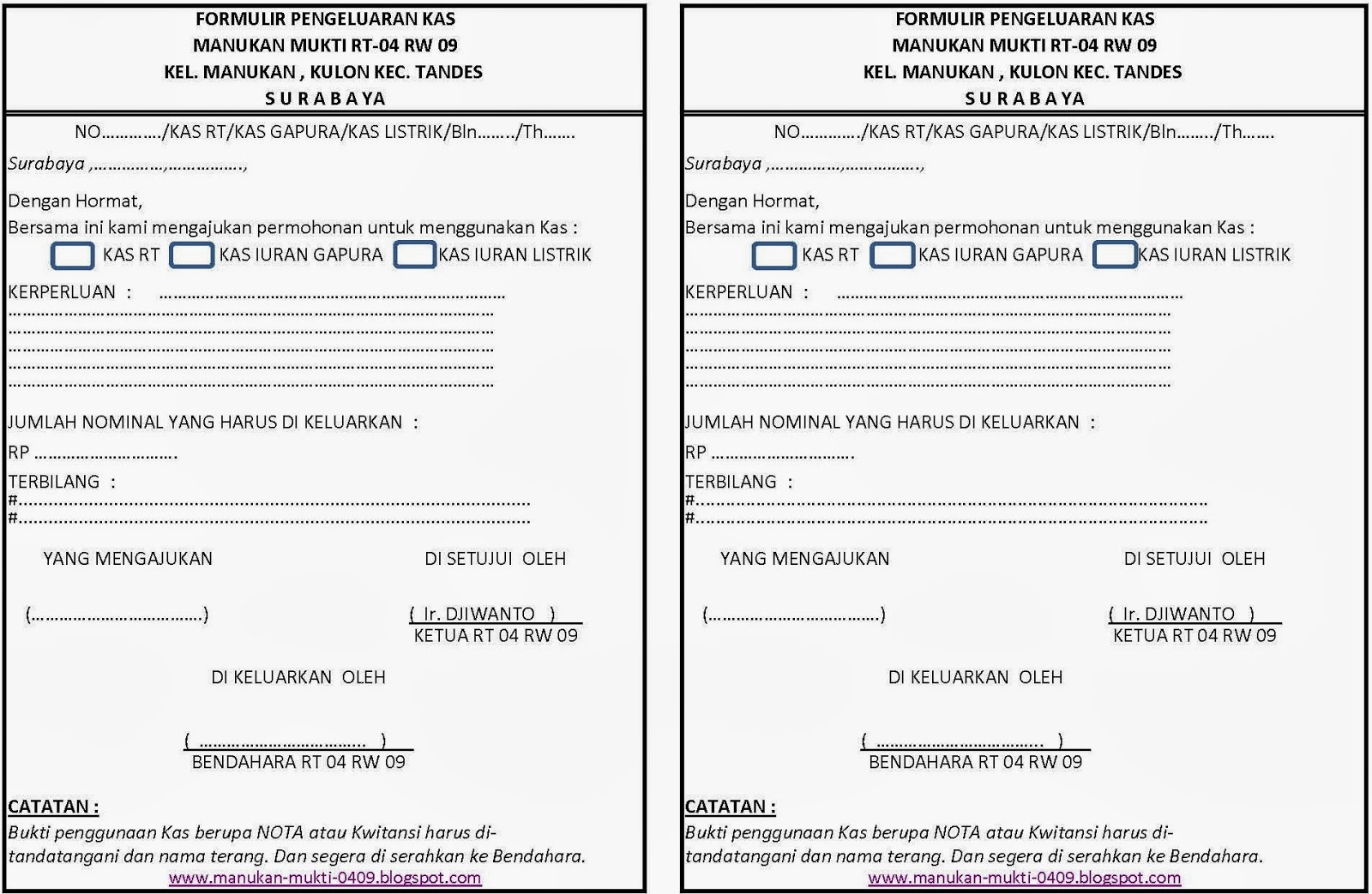 Manukan Mukti Rt04 Rw09 Tandes Surabaya Formulir Pengeluran Kas