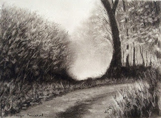 Charcoal sketching of a Coorg forest landscape by Manju Panchal