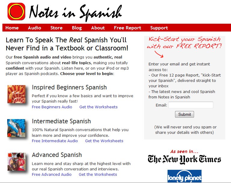 Trying to Speak Spanish website Notes in Spanish