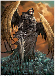 Grim Reaper portrayed as a warrior-skeleton with wings