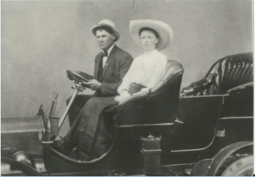 Cornelius and Katherina Friesen 1910 in a 1910 REO convertible (Mom and Dad)