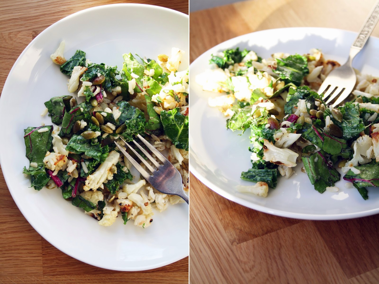 Sevengrams BEET GREENS, KALE AND ROASTED CAULIFLOWER SALAD WITH A TAHINI VINAIGRETTE