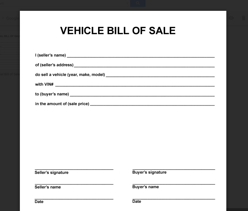 Free Bill Of Sale Form For Car Pdf File