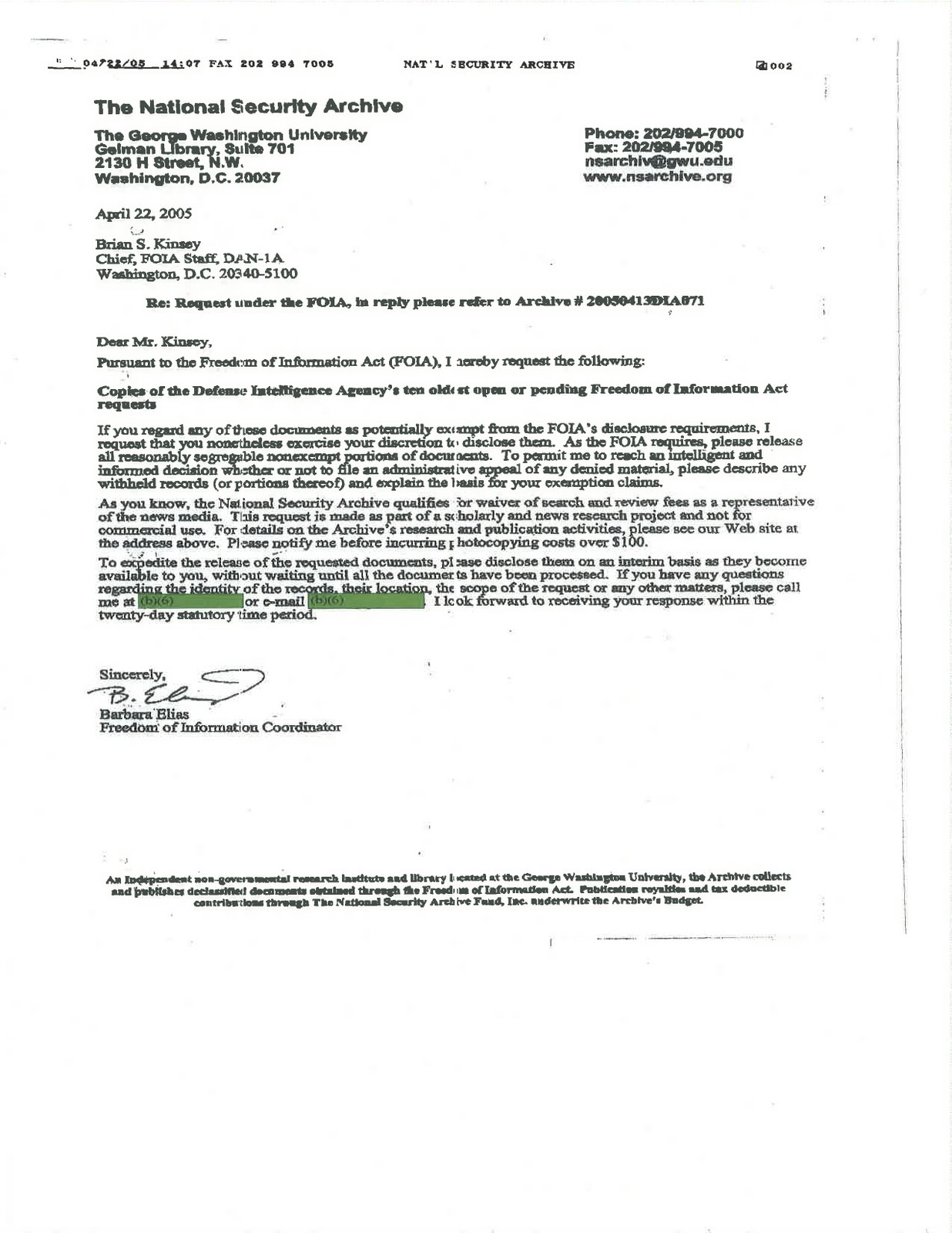 freedom of information act form letter