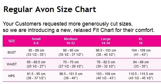 MailChimp Regular Avon Size Chart
