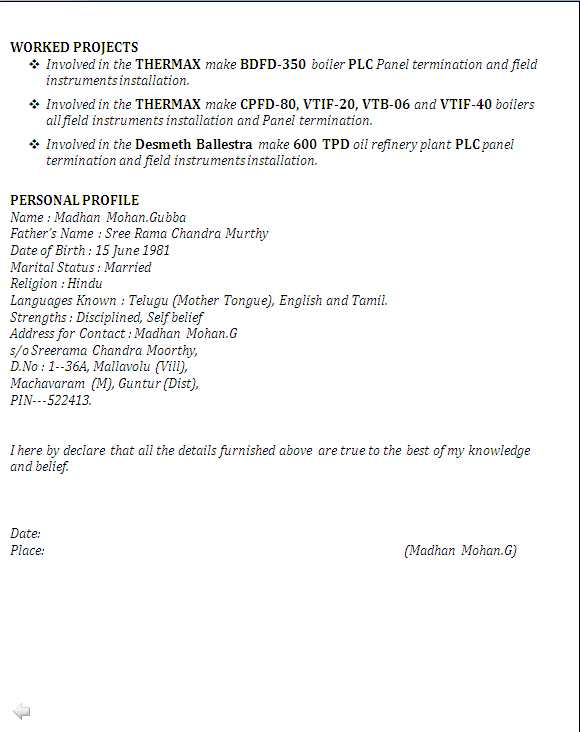 best resume sample for post diploma in power plant