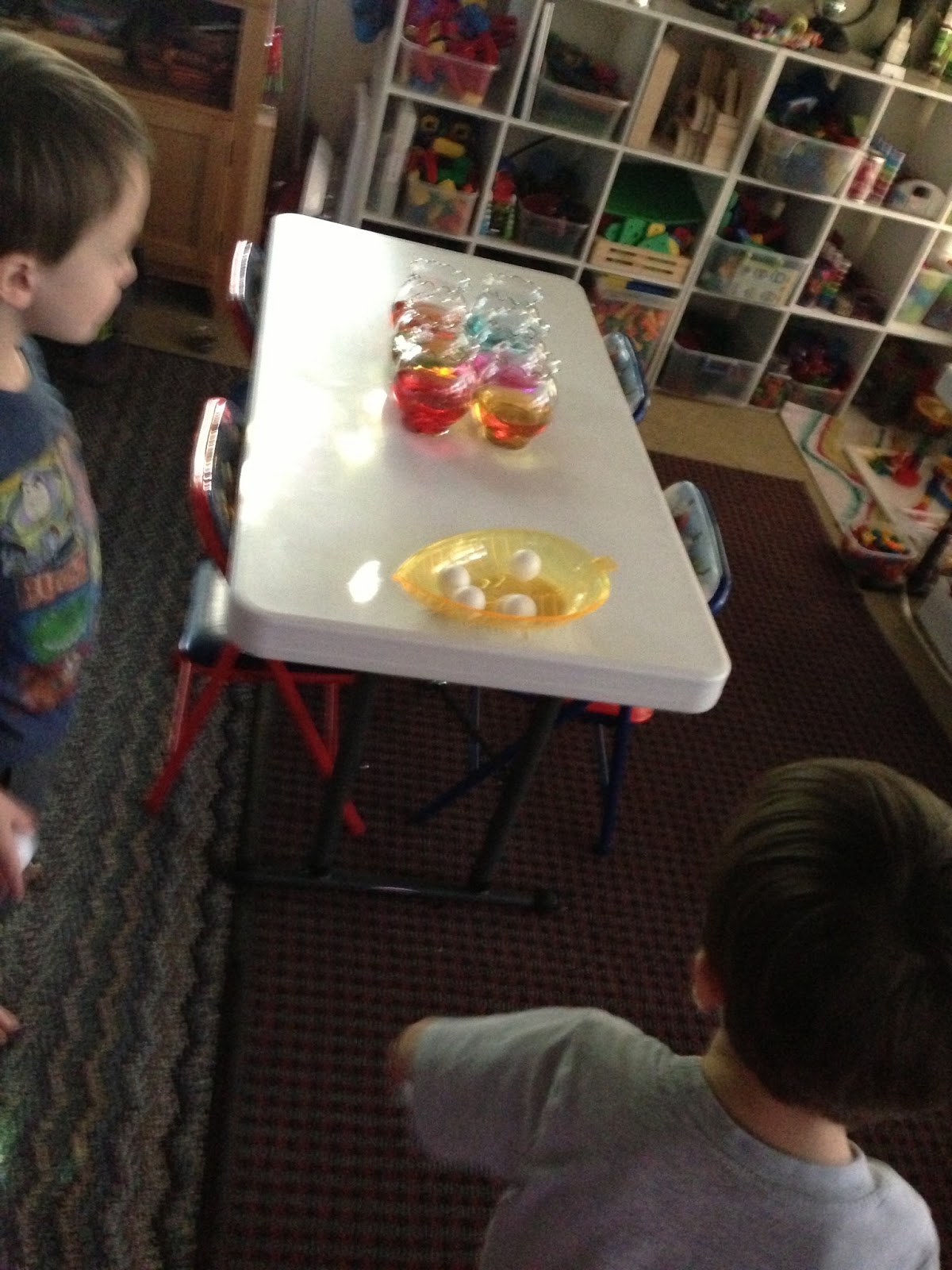 Ping pong fish bowl toss Homeschool and Light Tables