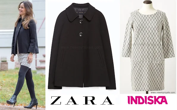 Princess Sofia of Sweden style Zara Pleated Back Cape and Indiska Trixie Multi Dress