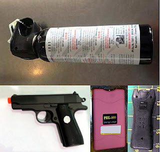 (L-R) Bear Mace (EWR), Airsoft Gun (BWI), Stun Gun (ABQ), Stun Gun (LAS)