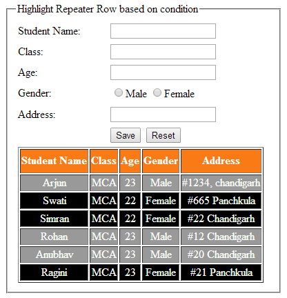 Highlight Or Change Row Background Color In Asp Net Repeater Based