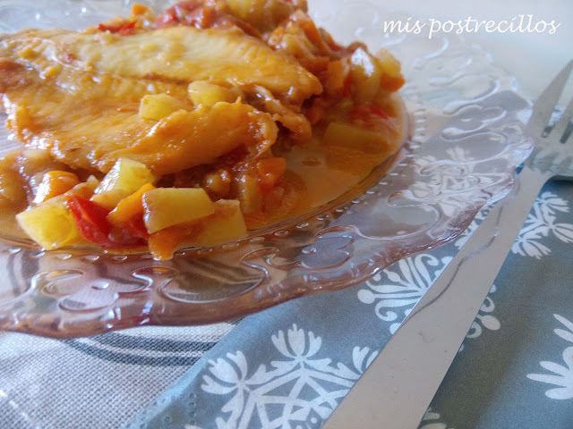 Merluza Con Verduras Al Vino Tinto
