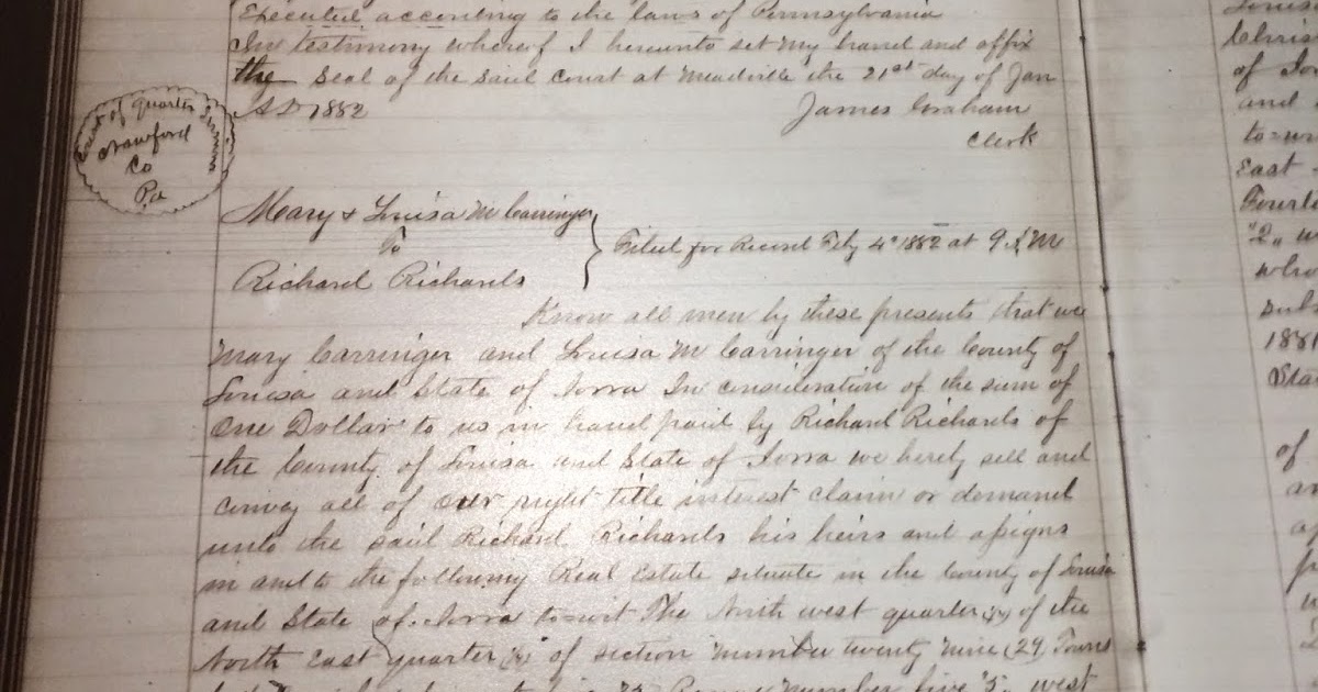 GeneaMusings Amanuensis Monday Post 220 1882 Deed of Land in