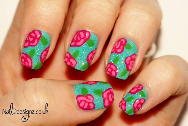 naildeesignz turquoise rose nail