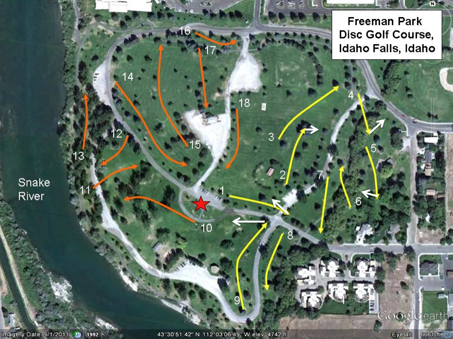 Disc Golf at Freeman Park, Idaho Falls, Idaho In the crosswalk