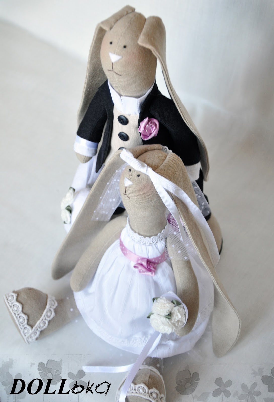 Свадебные зайцы текстильные игрушки ручной работы