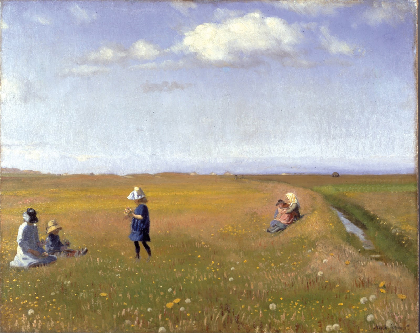 Michael Ancher Children and young girls picking flowers in a field north of Skagen