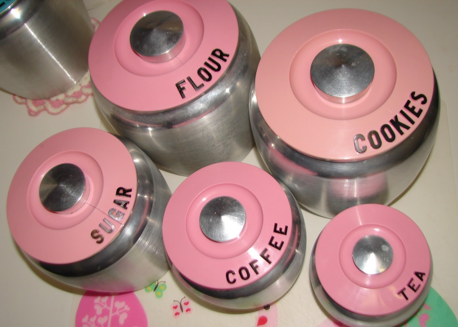 Farm Girl Pink.... Kromex Canisters.... Turquoise & Pink love!