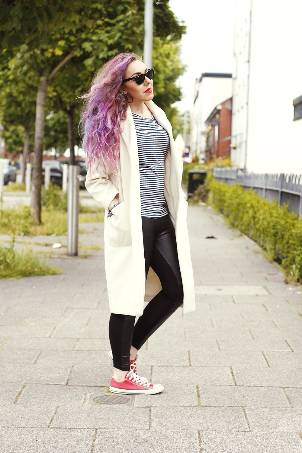 pink purple blue hair blogger stephi lareine ray ban monochrome