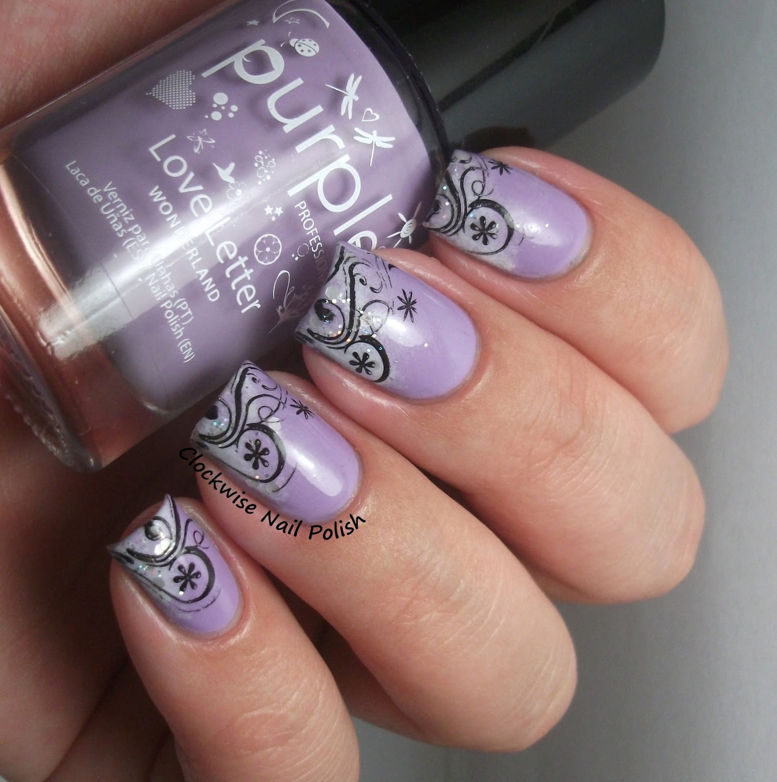 The Clockwise Nail Polish Purple Professional 103 Love Letter & Spanish French Nail Art