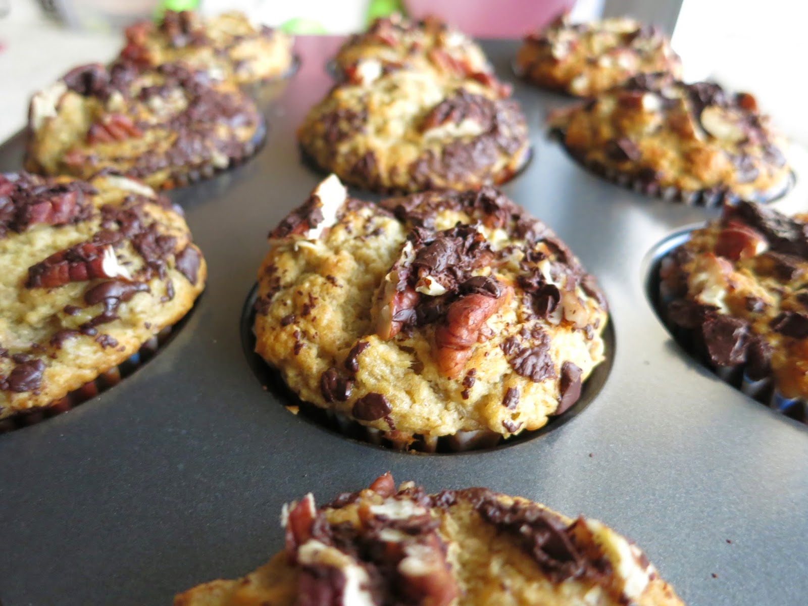pieces of m Homemade Chocolate Chip Pecan Banana Muffins! [FOOD]